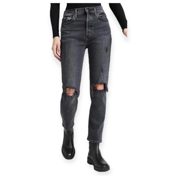 Joe’s Jeans 27 The Honor High Rise Jeans Vintage Straight Archaic Black Fray Hem - Picture 1 of 16